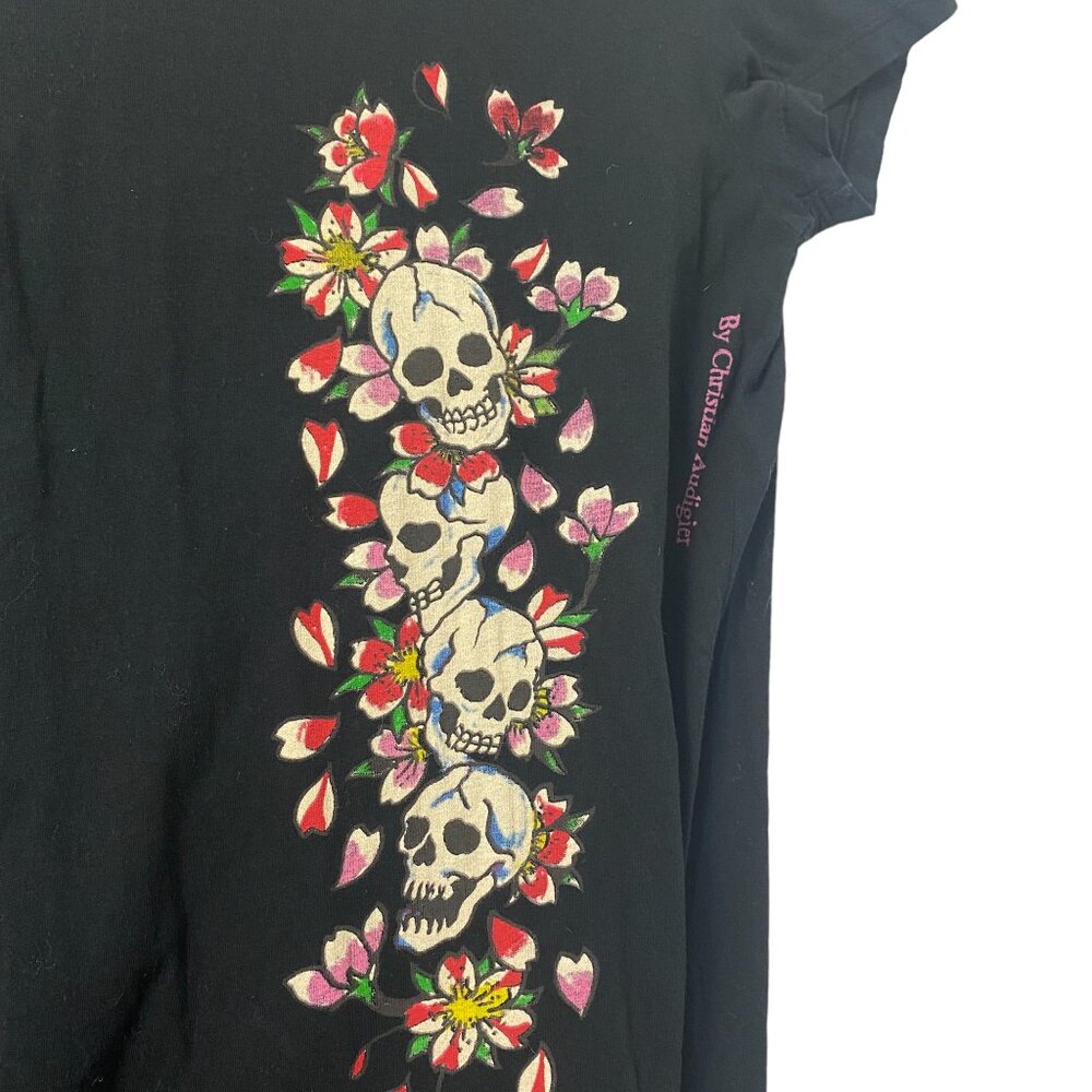 Ed Hardy T-Shirt Floral Skull  Black Sz Large - Picture 6 of 6